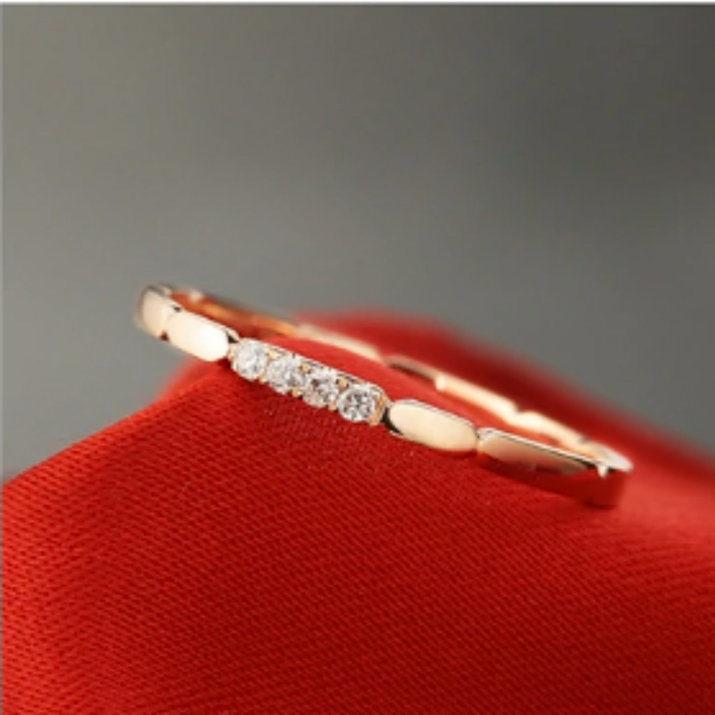 Rose Gold Perfect Minimalist Notched Ring | Delicate Band with Tiny Stones | Sizes 6–8