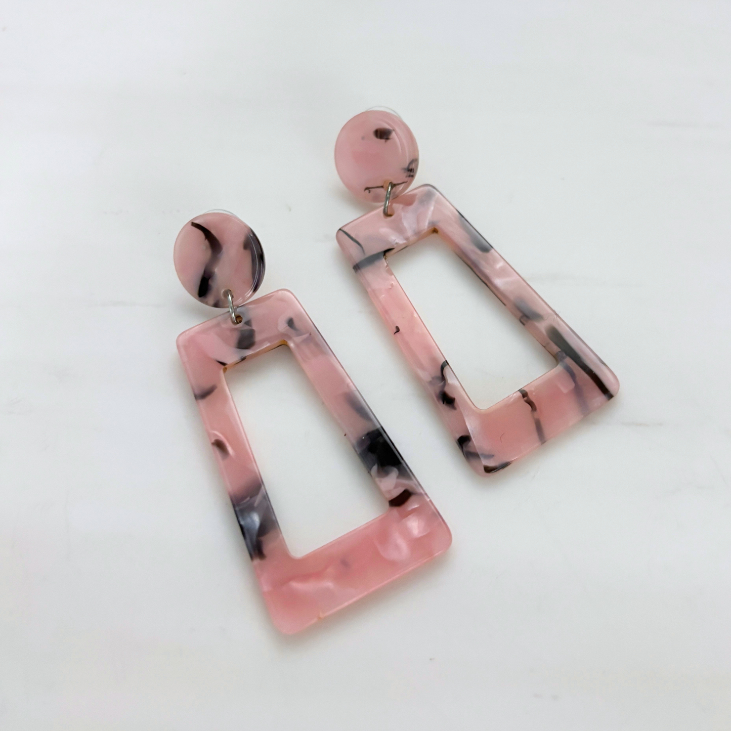 '80s Lady Pink Tiger Big Earrings | Pink & Black Swirl Acetate Post Earrings