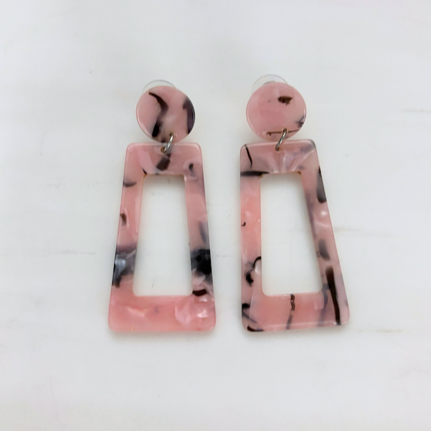 '80s Lady Pink Tiger Big Earrings | Pink & Black Swirl Acetate Post Earrings