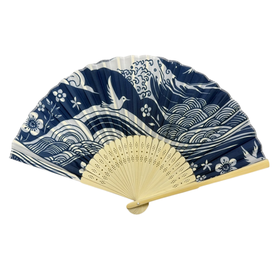 Blue Mountain Waves Paper Folding Fan | 10" Hand Fan | Paper & Wood