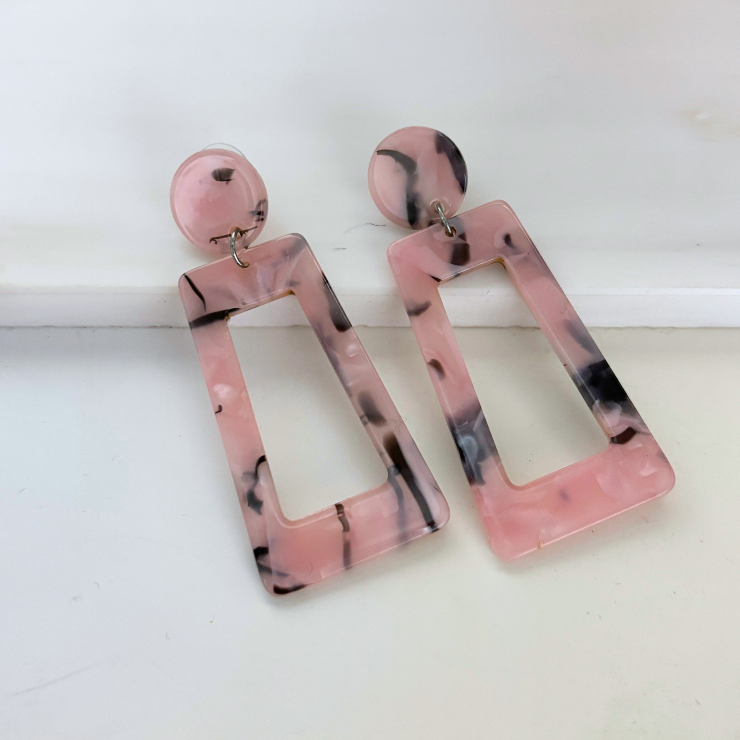 '80s Lady Pink Tiger Big Earrings | Pink & Black Swirl Acetate Post Earrings