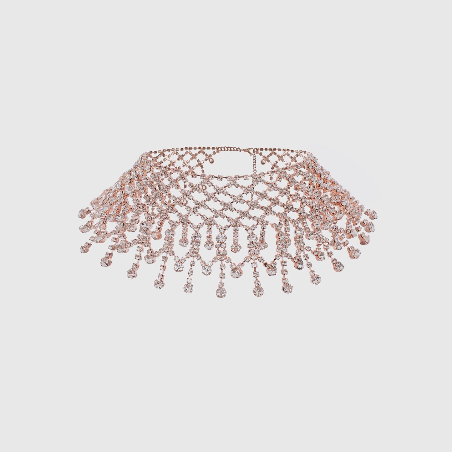 Layered Rhinestone Tassel Choker in Rose Gold