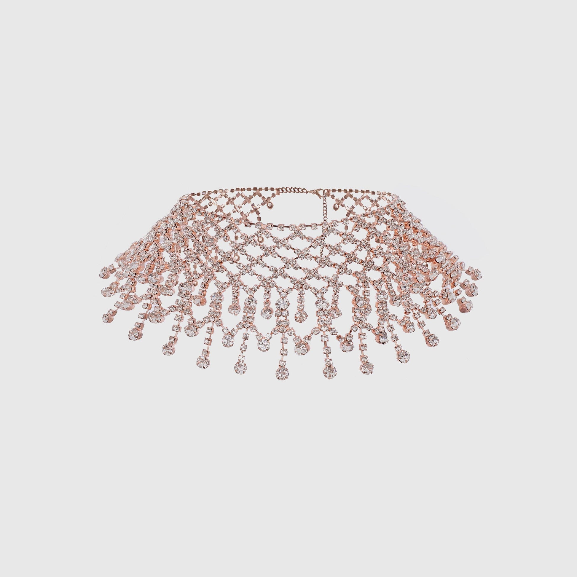 Layered Rhinestone Tassel Choker in Rose Gold