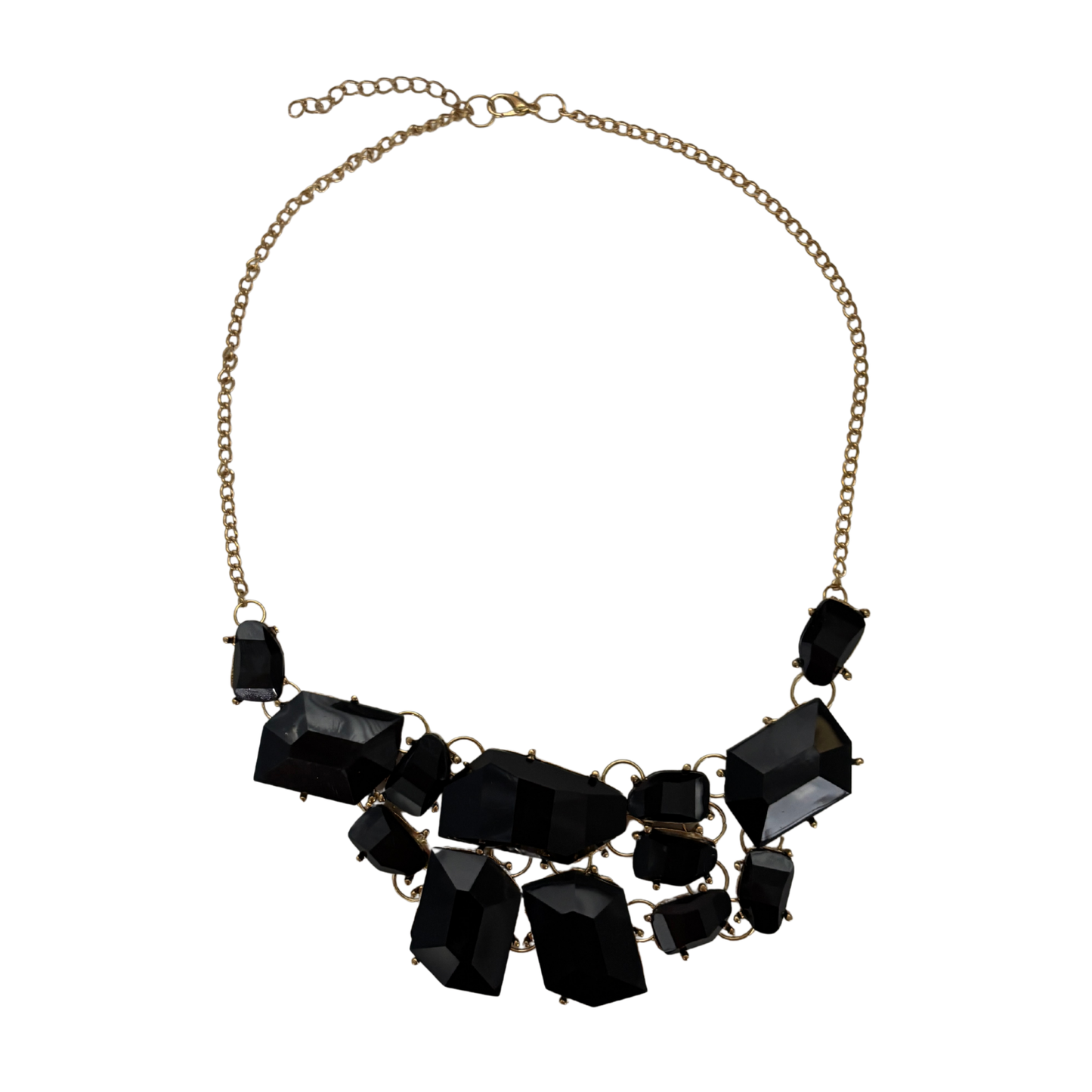 Evil Queen Jagged Gems Statement Necklace | Black Faceted Gems, Gold Setting | Bib Style