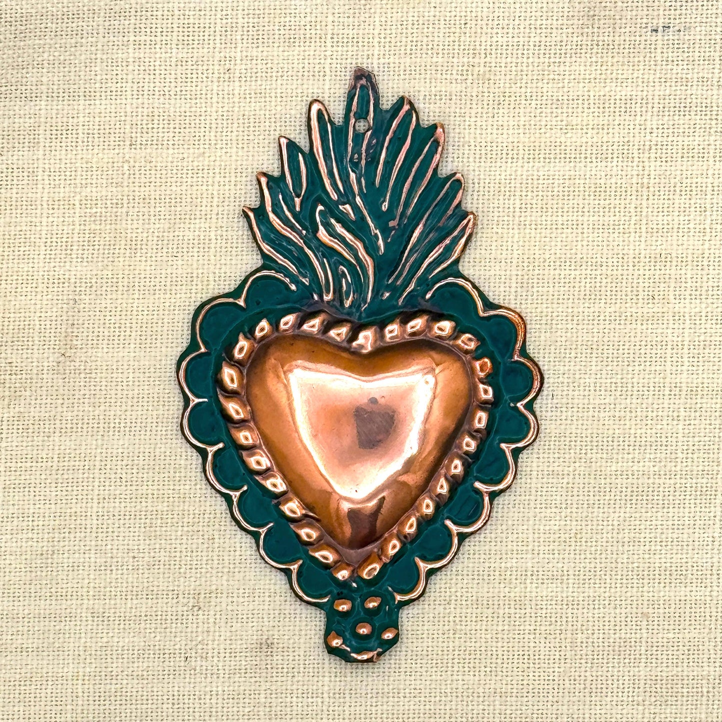 2,5”x3,5” Handmade Oxidized Copper Heart Milagro from Peru | Ornament Tin Charm Accessory