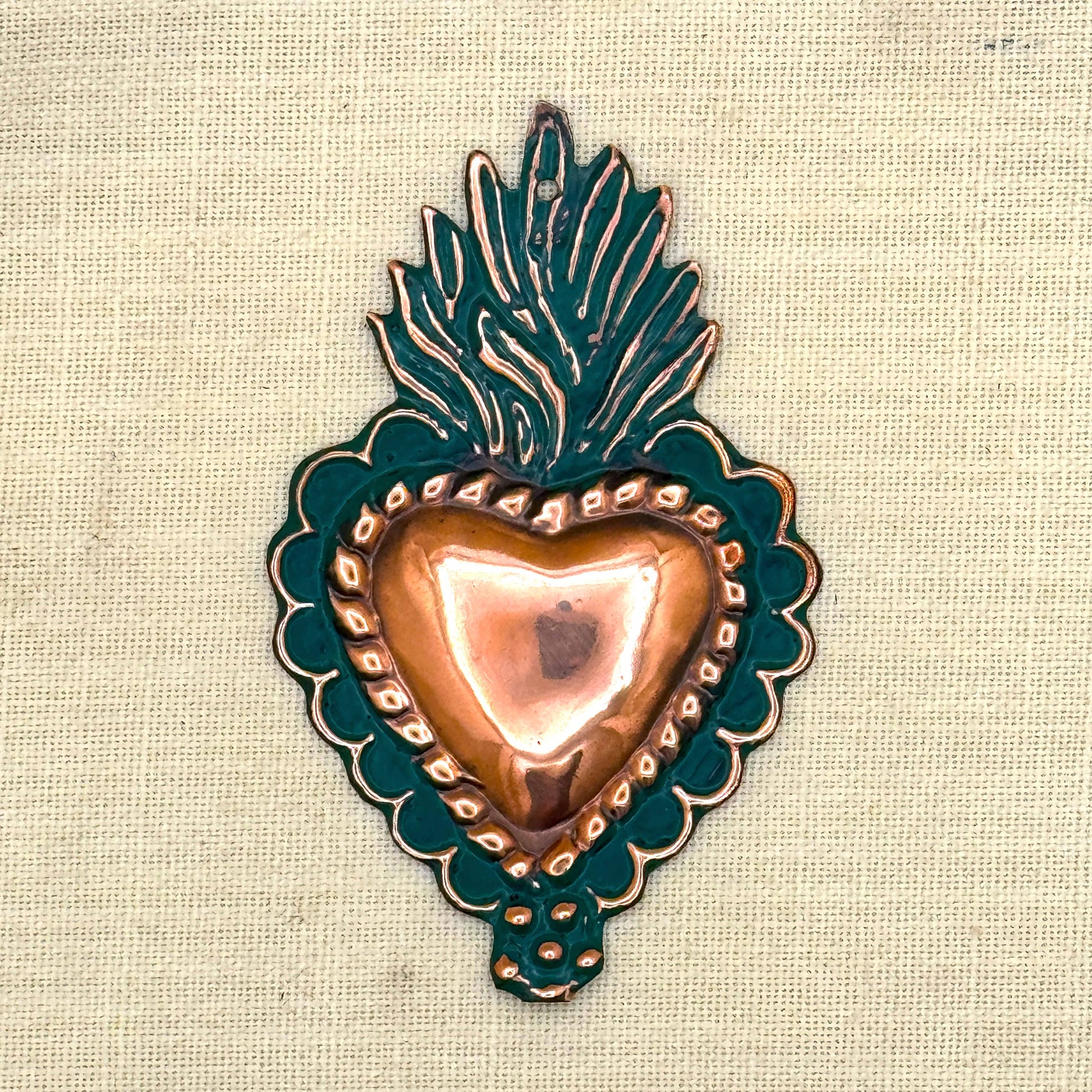 2,5”x3,5” Handmade Oxidized Copper Heart Milagro from Peru | Ornament Tin Charm Accessory