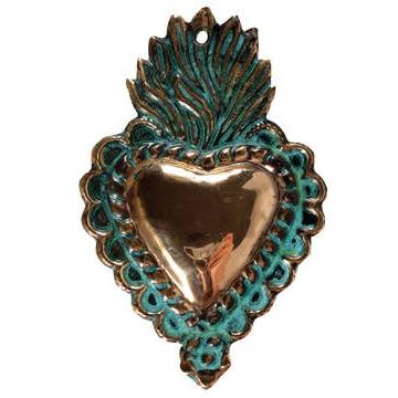 2,5”x3,5” Handmade Oxidized Copper Heart Milagro from Peru | Ornament Tin Charm Accessory