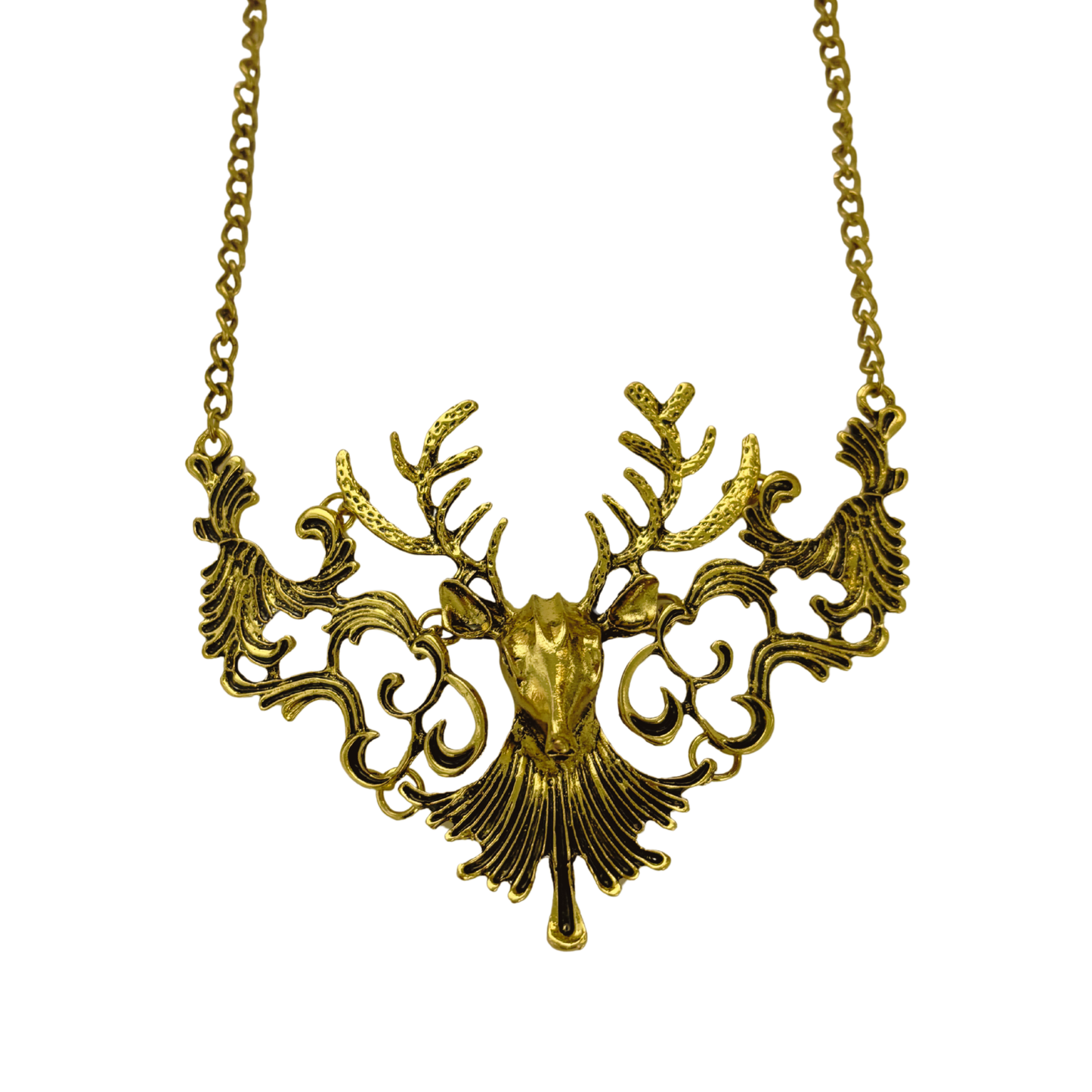 Baroque Reindeer Statement Necklace | 4" Bold Pendant