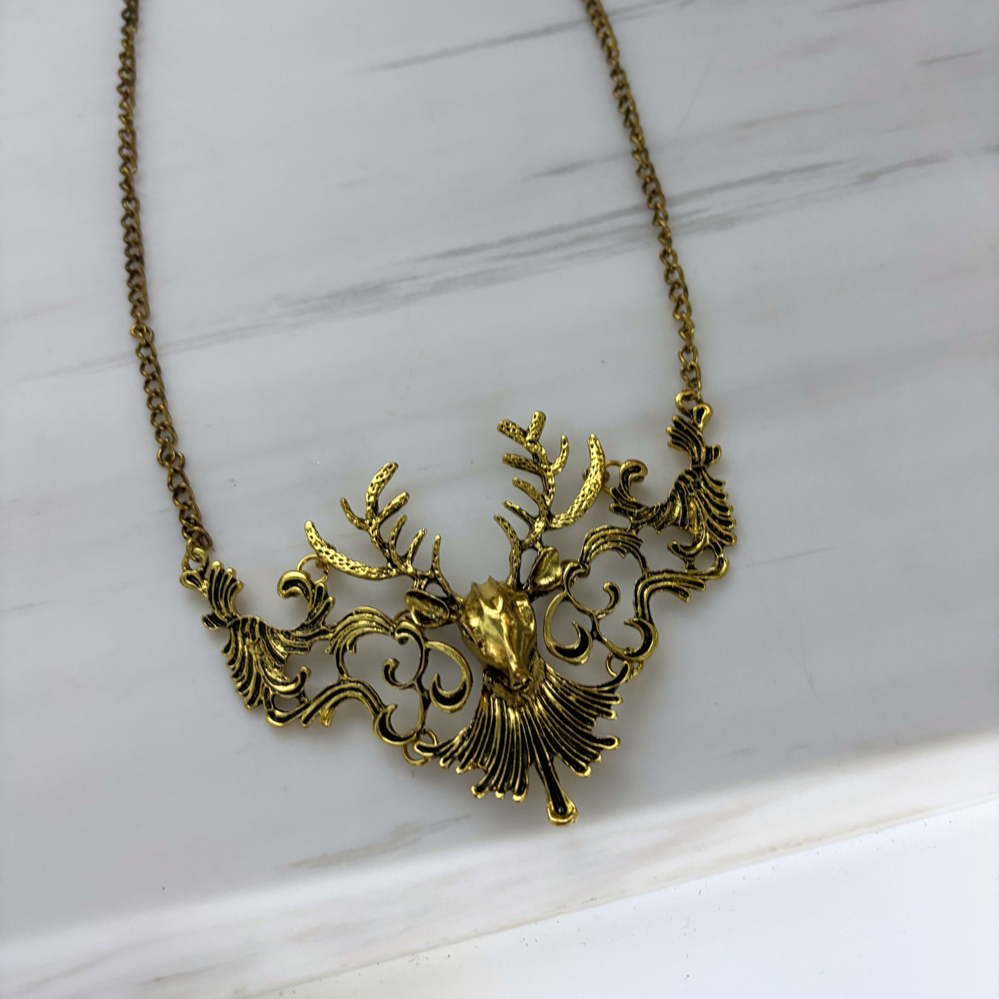 Baroque Reindeer Statement Necklace | 4" Bold Pendant