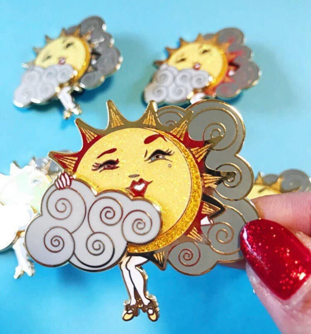 Sliding Cloud Sun Teaser Enamel Pin | Movable Cloud