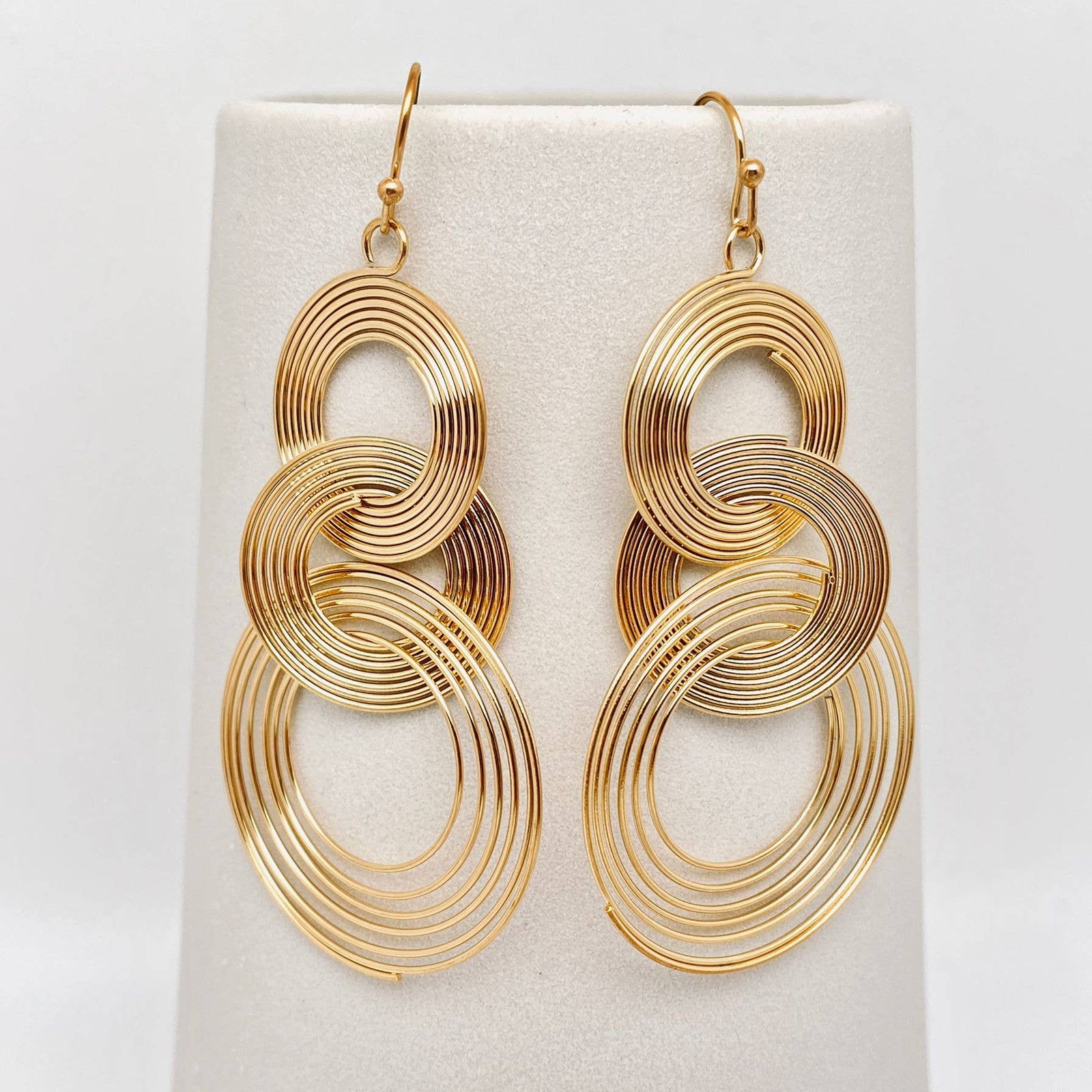 3 Circles 18K Gold Plated Stainless Steel Earrings | Fashion Hook Dangling Jewelry