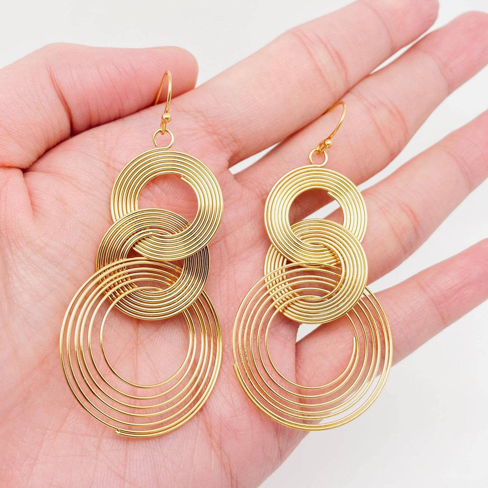 3 Circles 18K Gold Plated Stainless Steel Earrings | Fashion Hook Dangling Jewelry