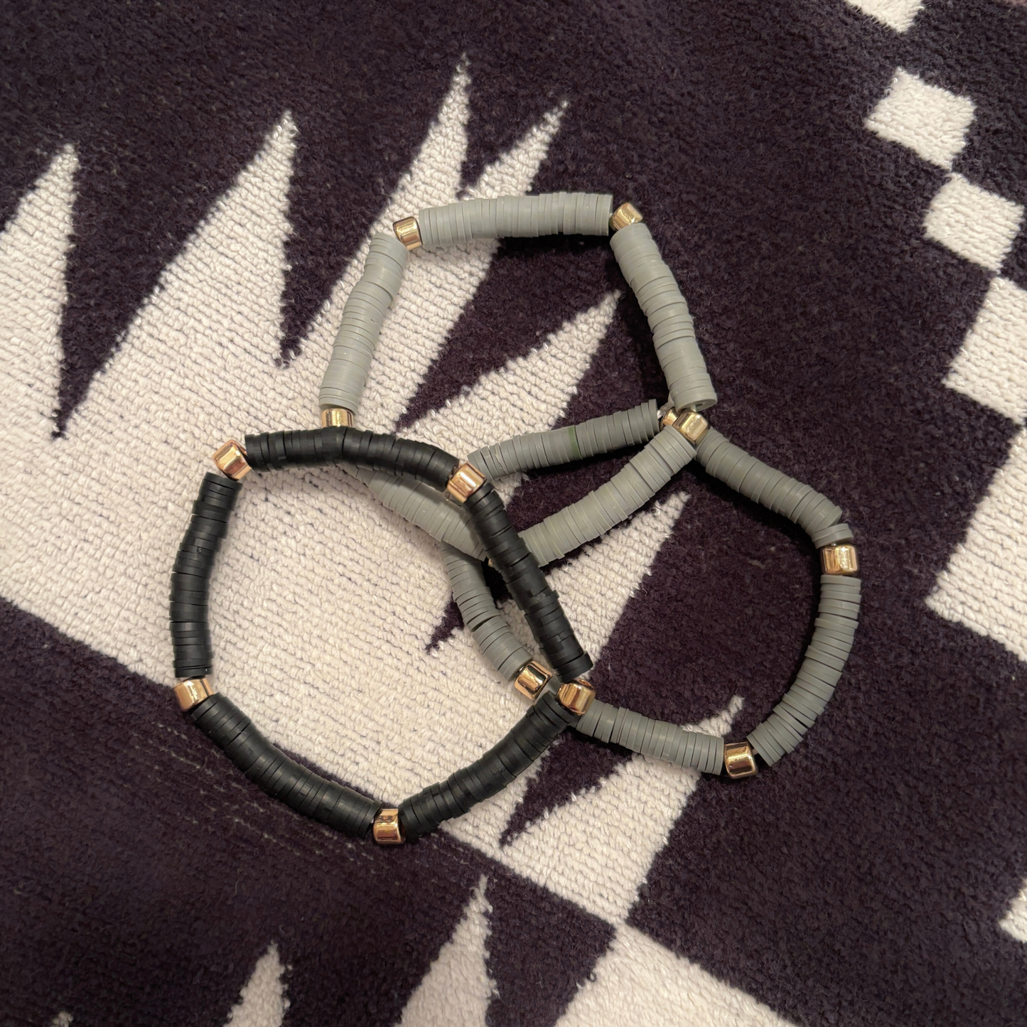 3 Pack Bracelet Set in Black / Charcoal / Gray | Black Shades Beaded Clay-like Bracelet