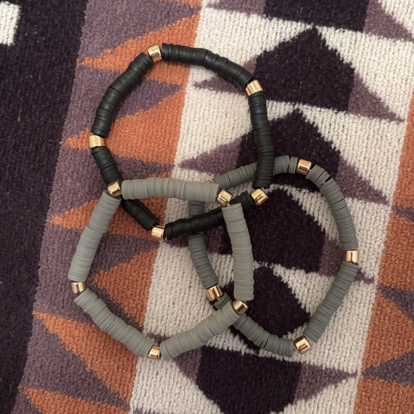 3 Pack Bracelet Set in Black / Charcoal / Gray | Black Shades Beaded Clay-like Bracelet