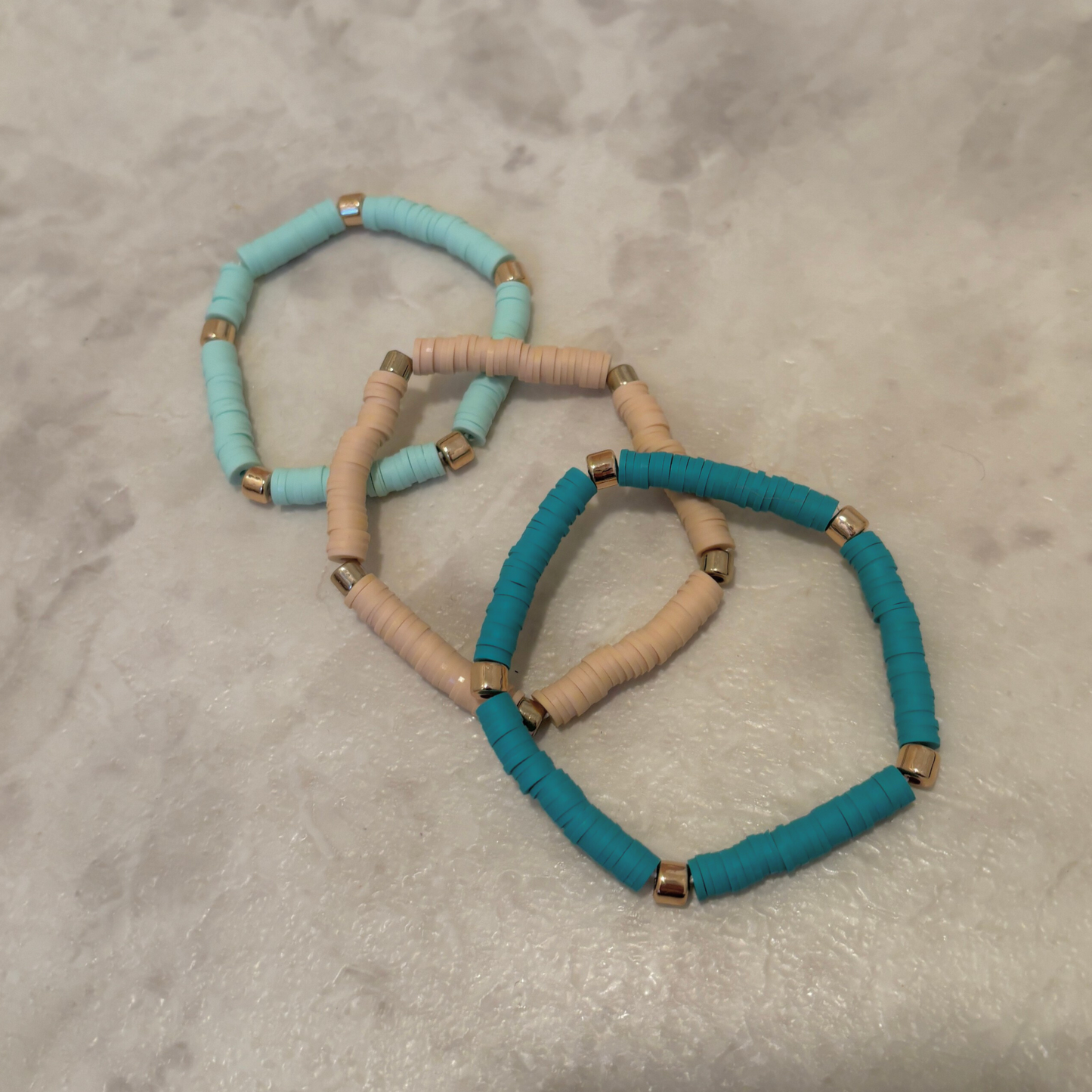 3 Pack Bracelet Set in Sage / Mint / Nude | Shades of Green Clay-like Beaded Jewelry