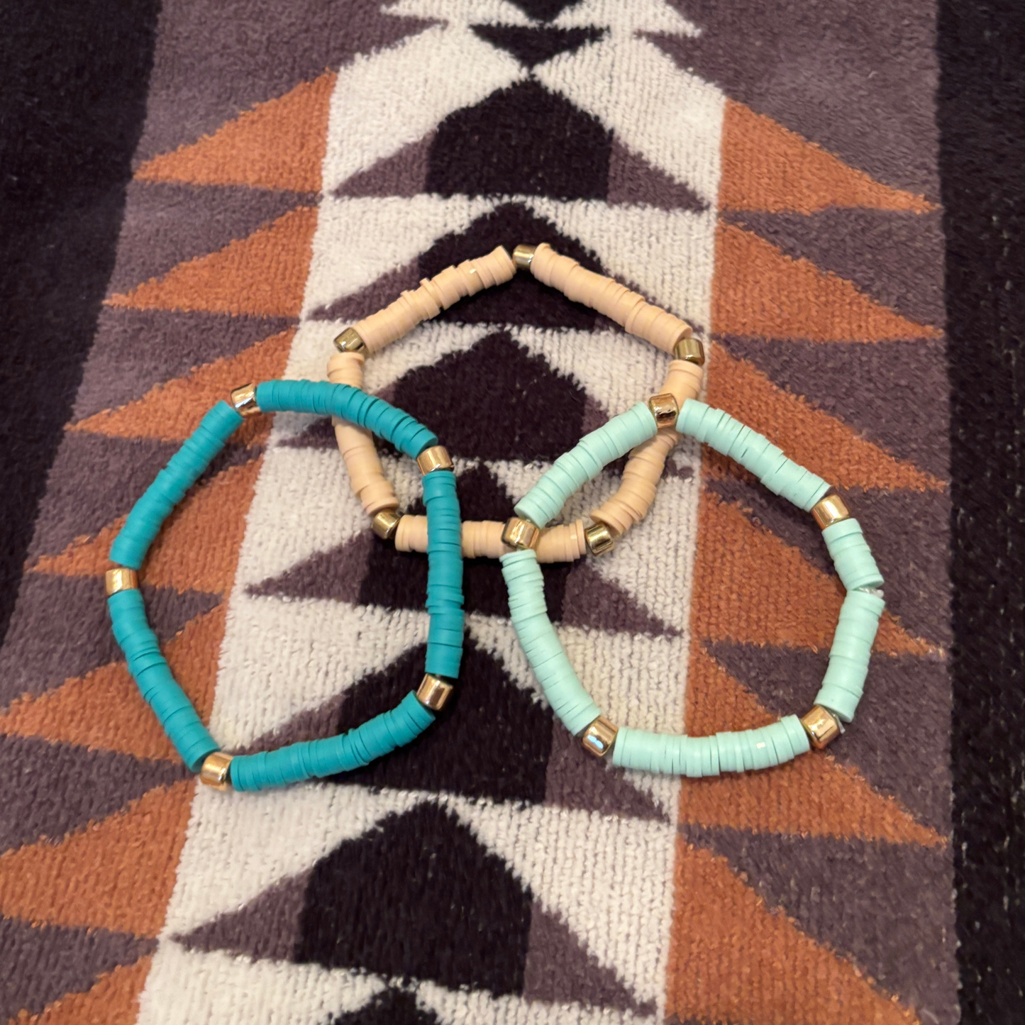 3 Pack Bracelet Set in Sage / Mint / Nude | Shades of Green Clay-like Beaded Jewelry