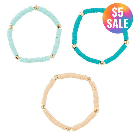 3 Pack Bracelet Set in Sage / Mint / Nude | Shades of Green Clay-like Beaded Jewelry
