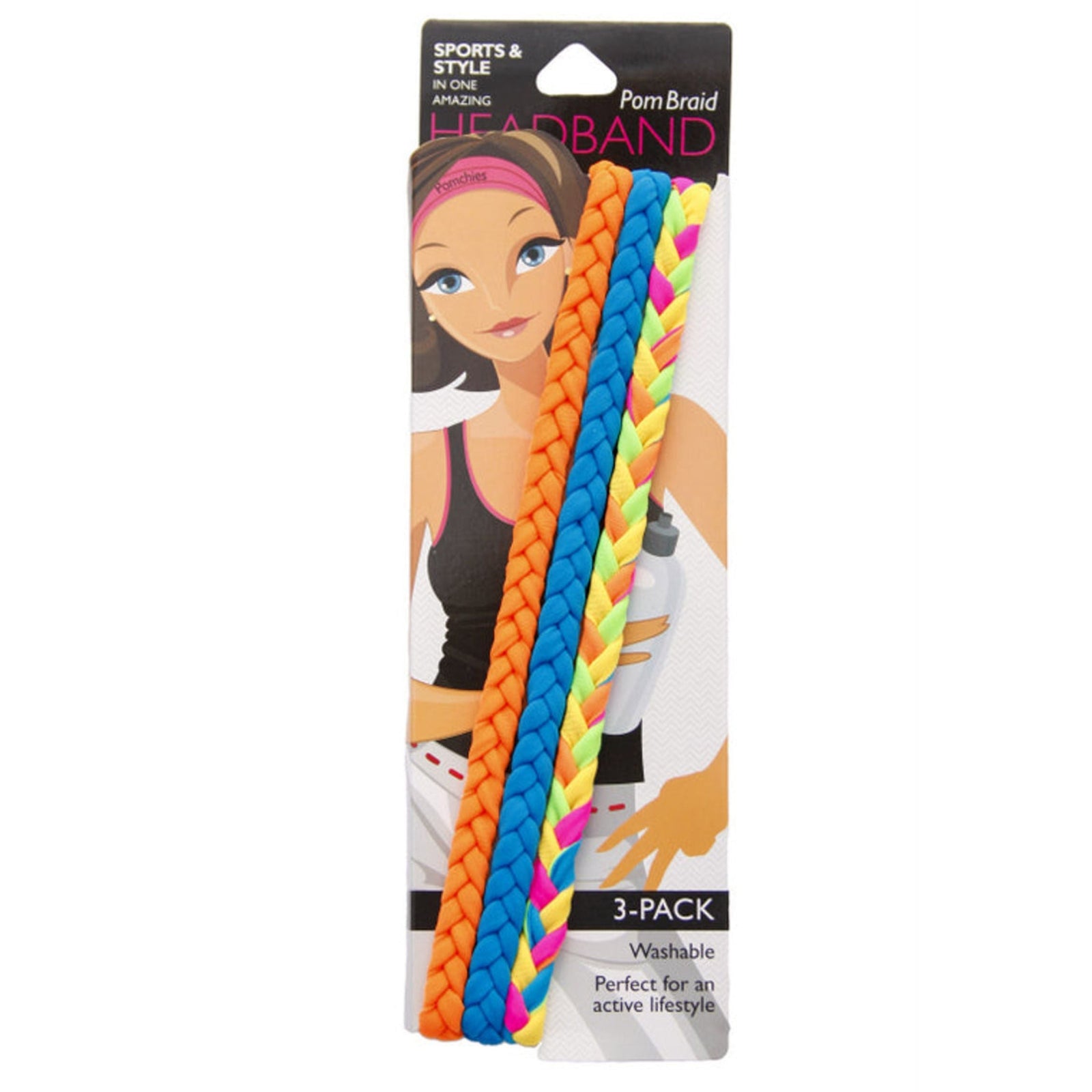 3 Pack Fiesta Light Pom Braid Headband | 80s Hair Band