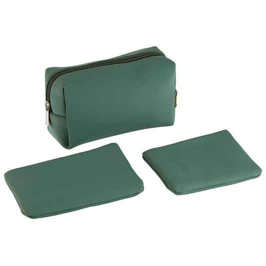 3-Piece Cosmetics Bag in Olive | Toiletries Storage Travel Organizer Make-Up Case