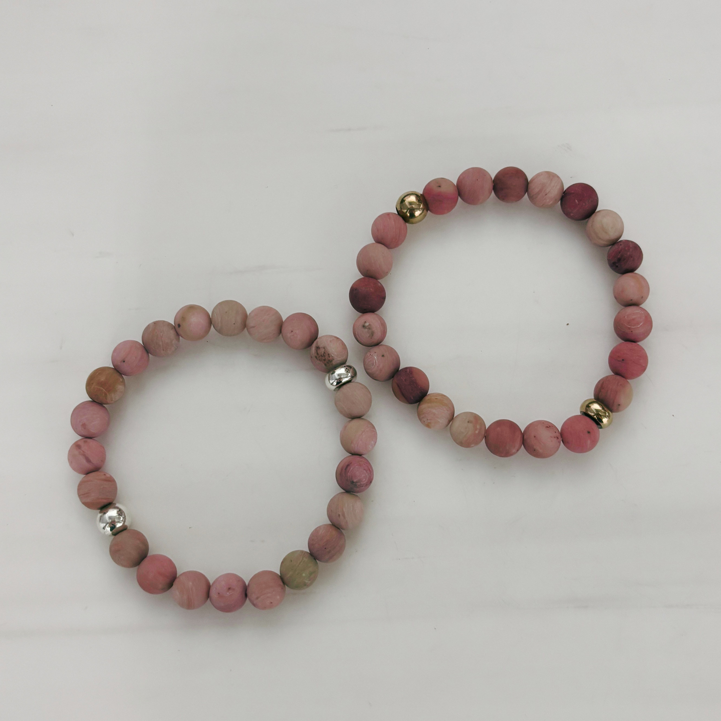Earthy Clay Beads Beaded Bracelet | Mauve Boho Elastic Bracelet | Gold or Silver