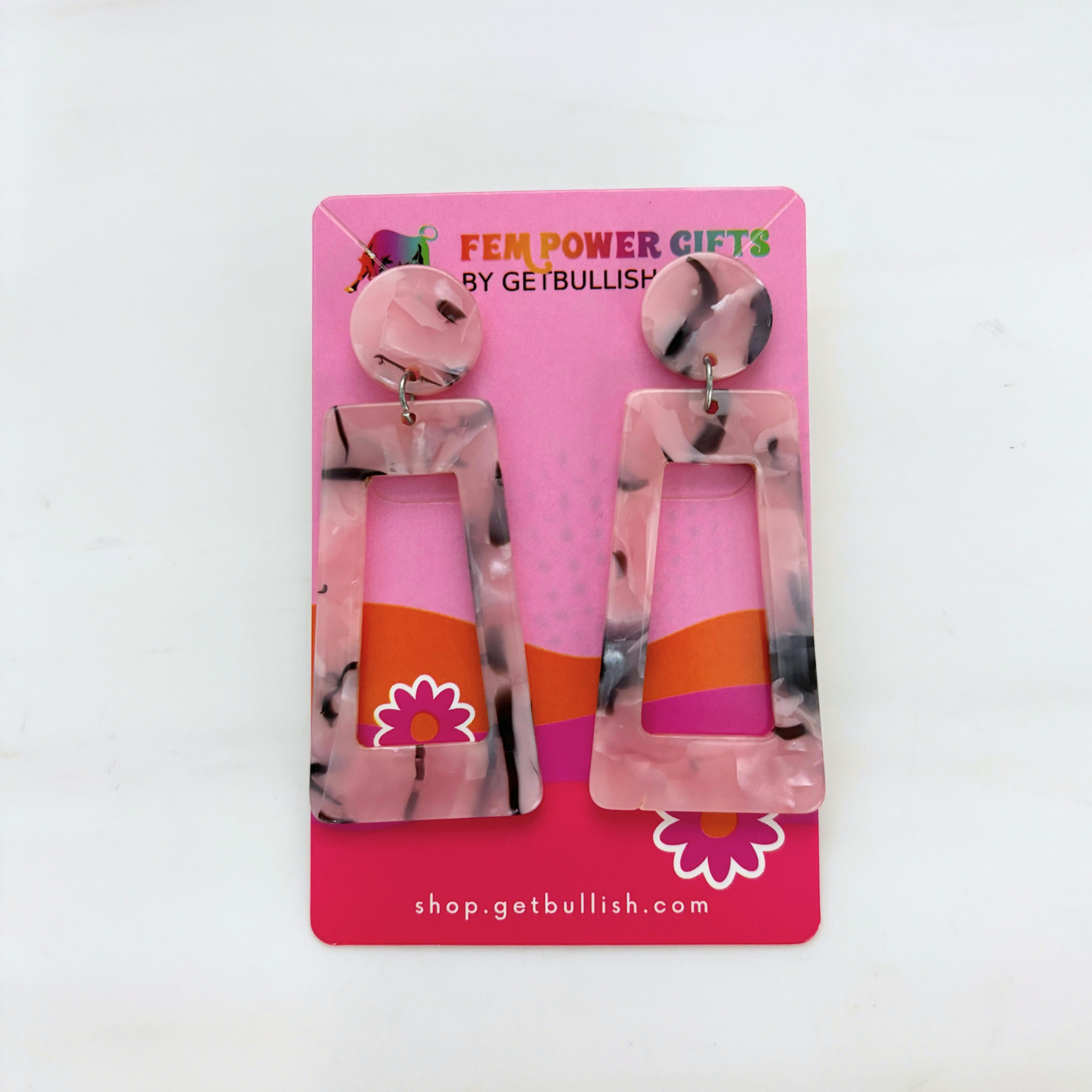 '80s Lady Pink Tiger Big Earrings | Pink & Black Swirl Acetate Post Earrings