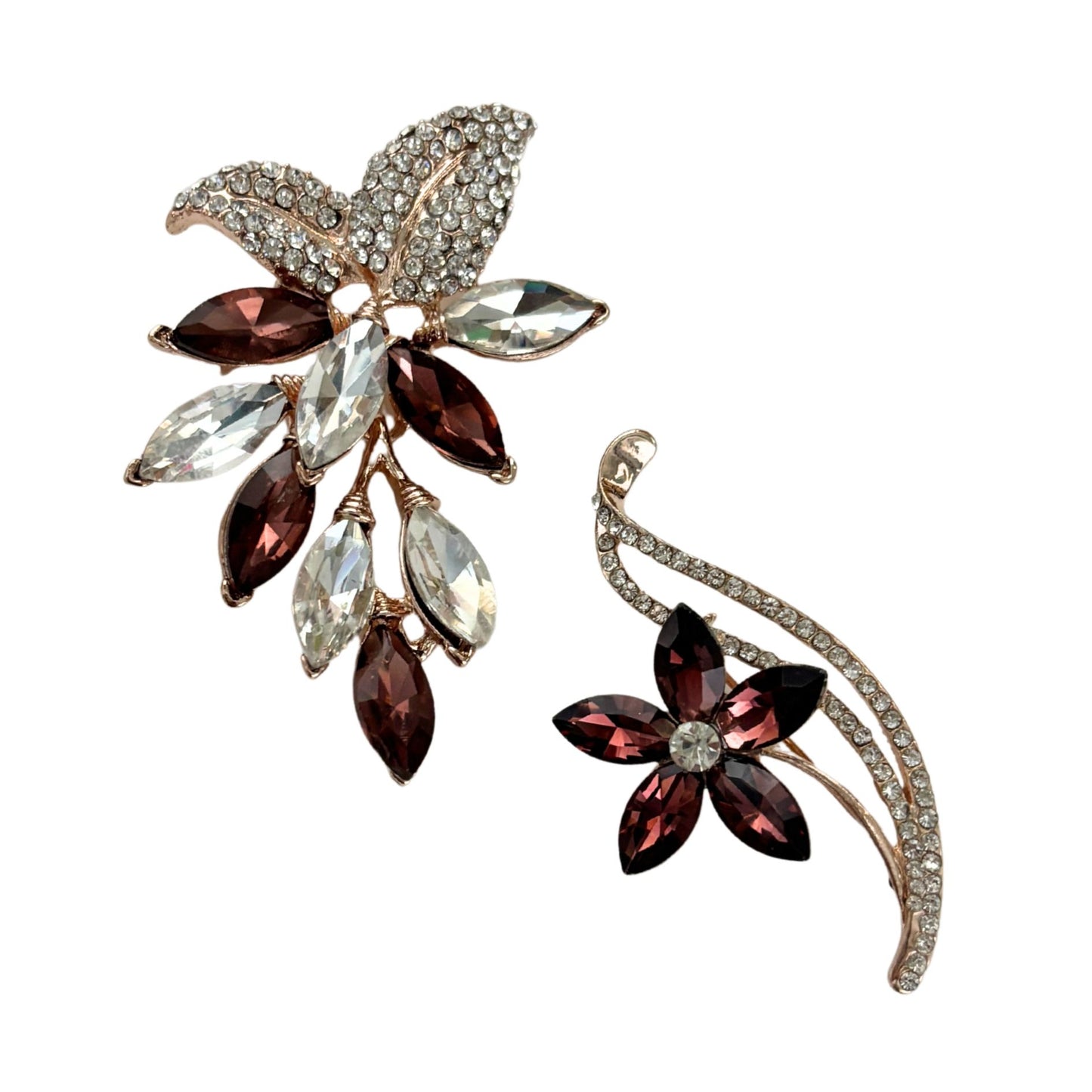 Burgundy Hue Brooch Set of 2 | Coordinating Gem & Gold Brooches
