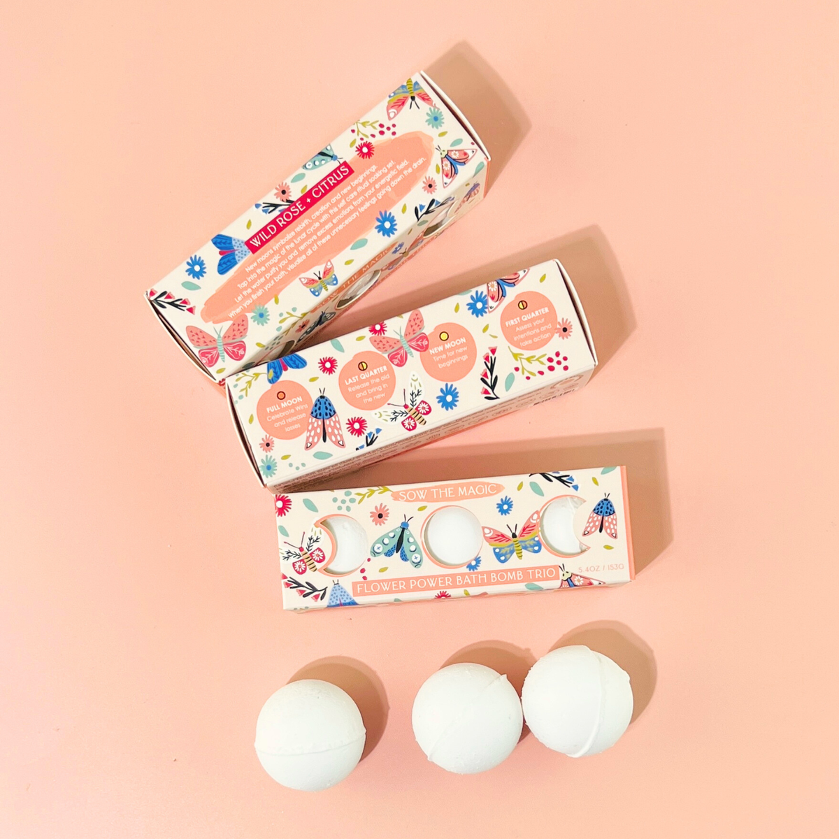 Moon Phase Flower Power Bath Bomb Trio | Wild Rose + Citrus-Sow the Magic-The Bullish Store