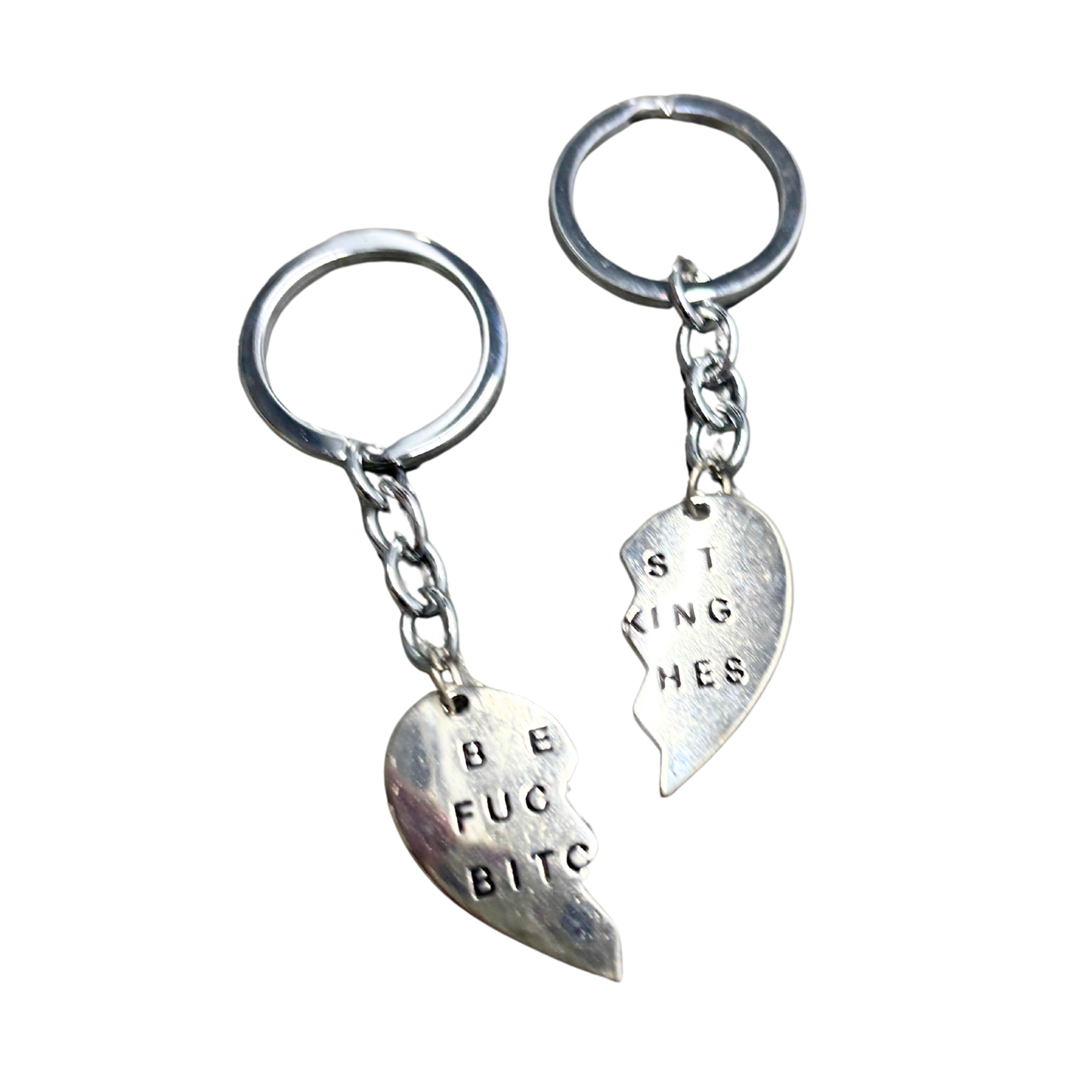 Best Fucking Bitches Keyring Set | Silver Split Heart BFF Keychain Set of 2 | 3.25"