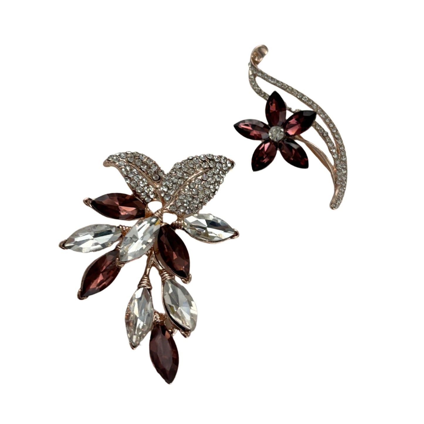 Burgundy Hue Brooch Set of 2 | Coordinating Gem & Gold Brooches