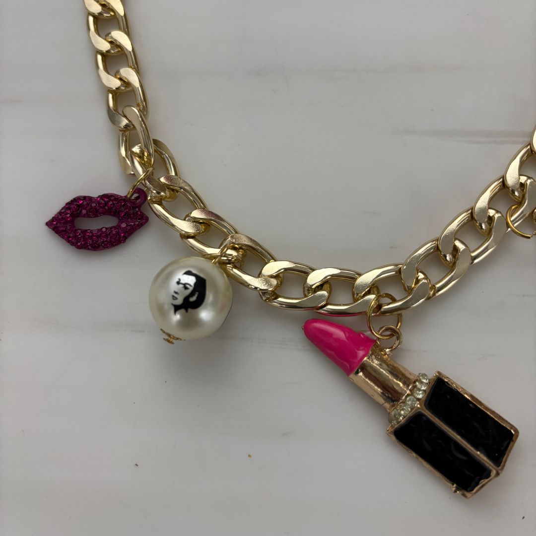Chunky Coco Charm Necklace | Gold Chain with Lipstick, No. 5 & Coco Chanel Charms