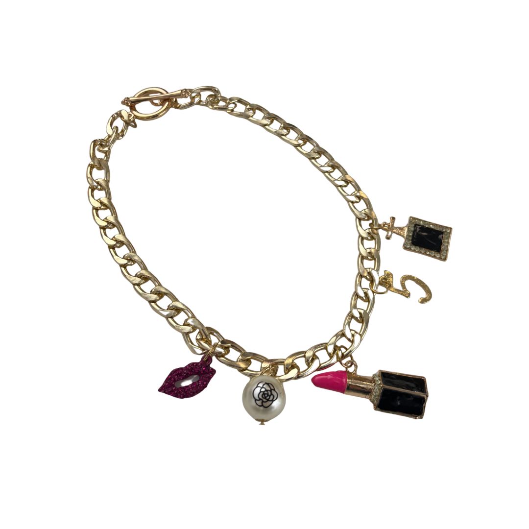 Chunky Coco Charm Necklace | Gold Chain with Lipstick, No. 5 & Coco Chanel Charms