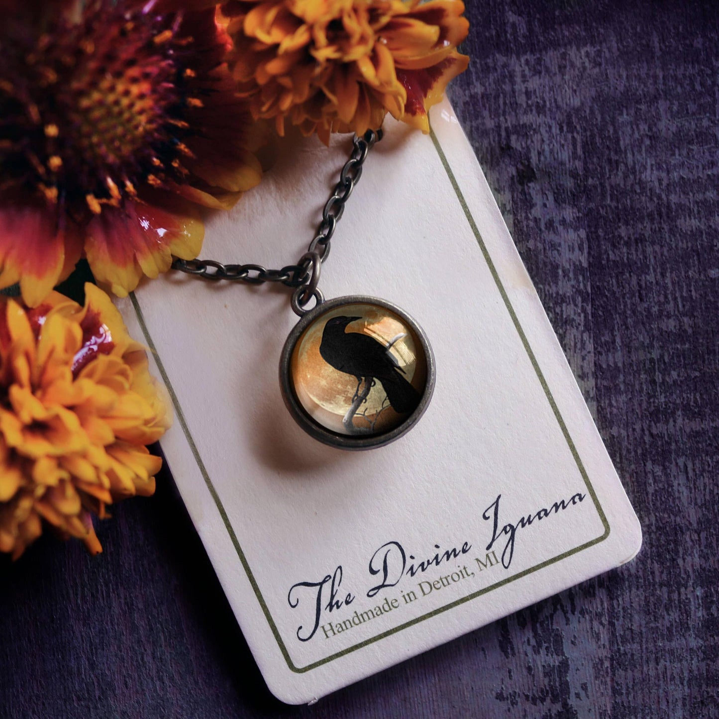Orange Crow Simple Reversible Pendant Necklace