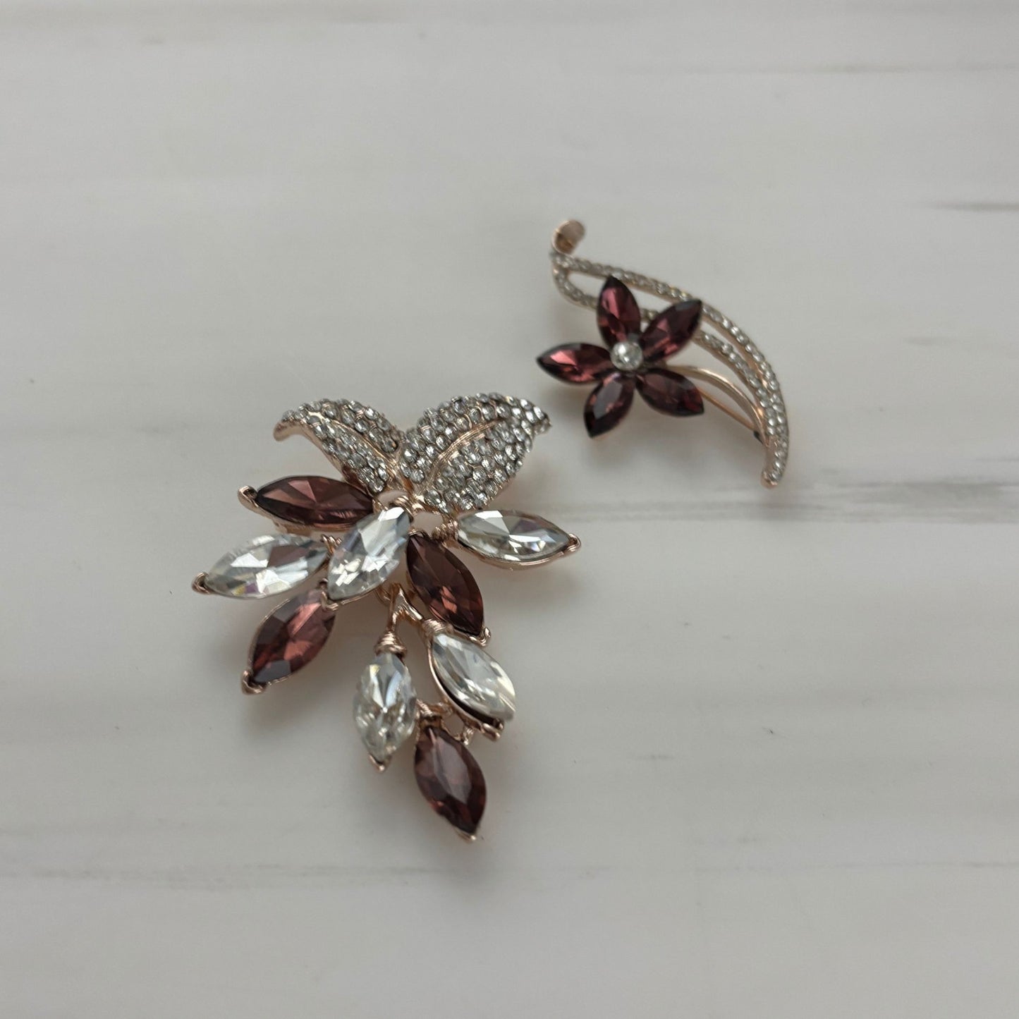 Burgundy Hue Brooch Set of 2 | Coordinating Gem & Gold Brooches