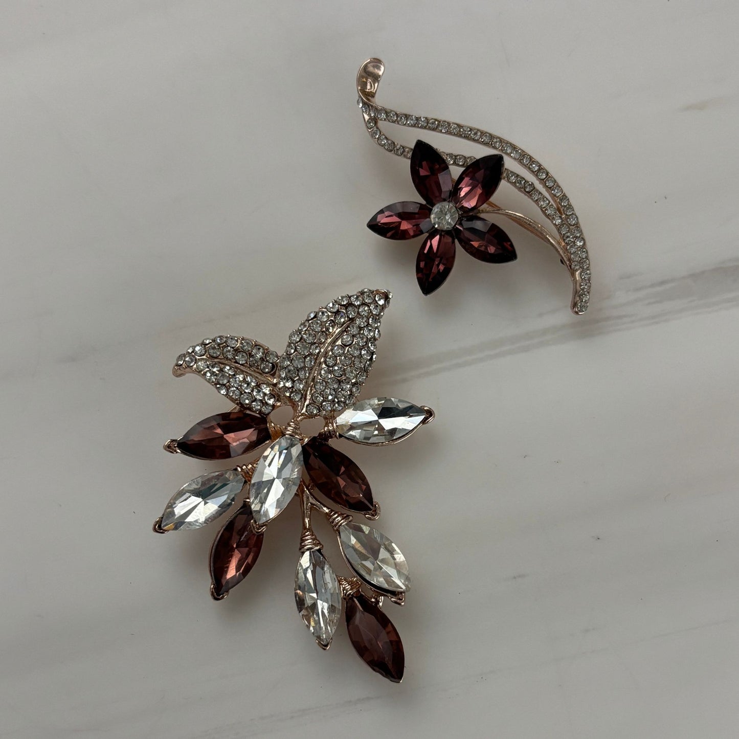 Burgundy Hue Brooch Set of 2 | Coordinating Gem & Gold Brooches