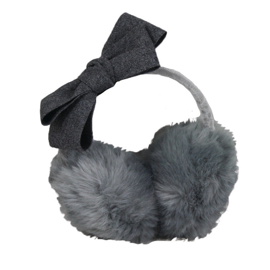 Grey Bow Ear Warmers Headband | Cozy Winter Earmuffs Style Headband