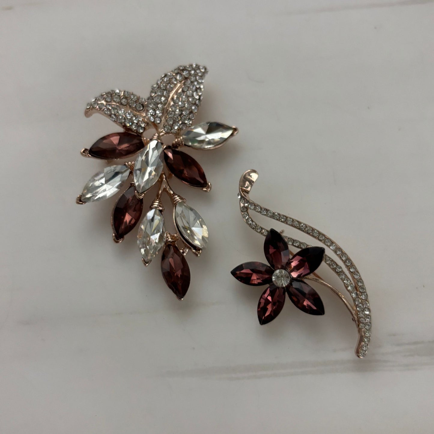 Burgundy Hue Brooch Set of 2 | Coordinating Gem & Gold Brooches