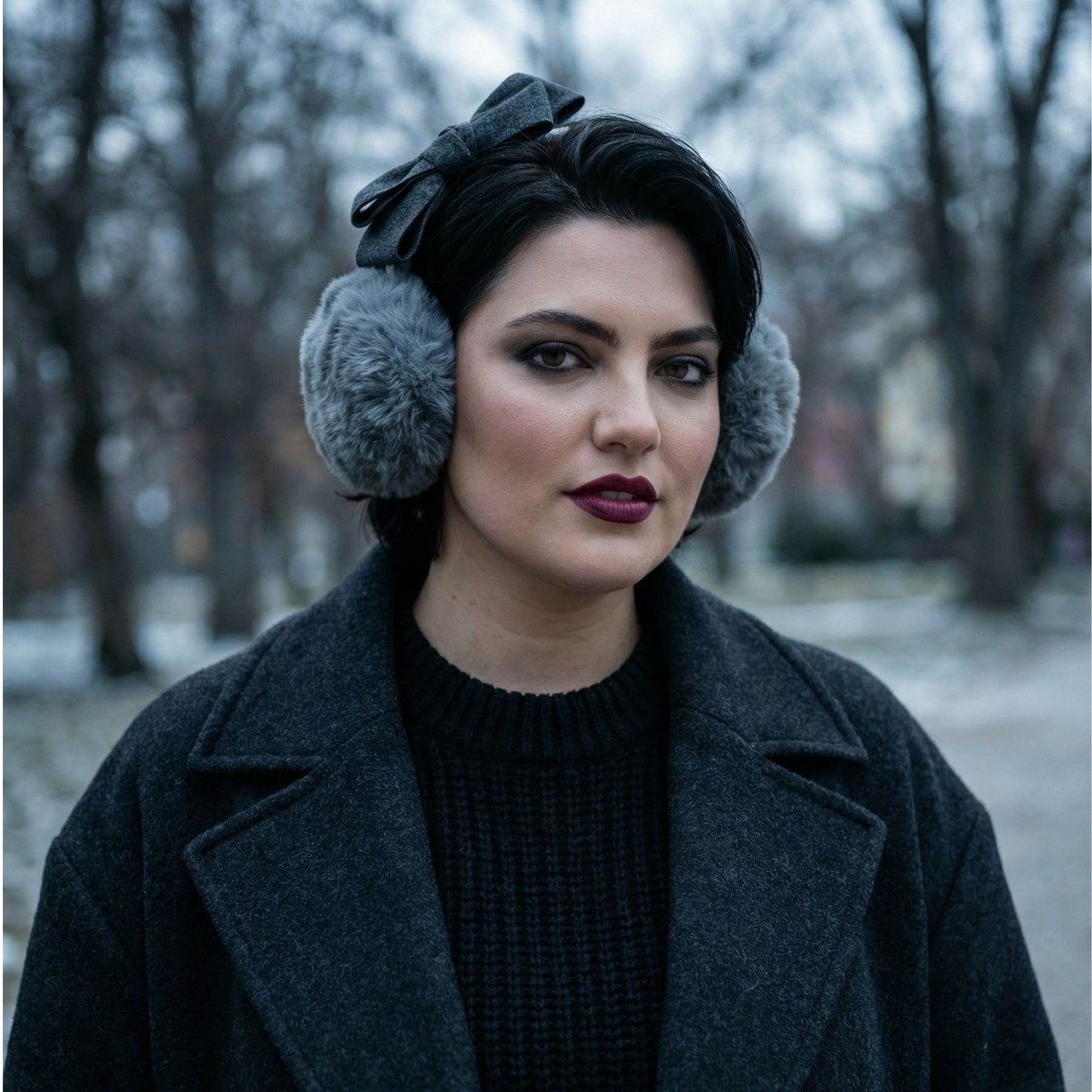 Grey Bow Ear Warmers Headband | Cozy Winter Earmuffs Style Headband