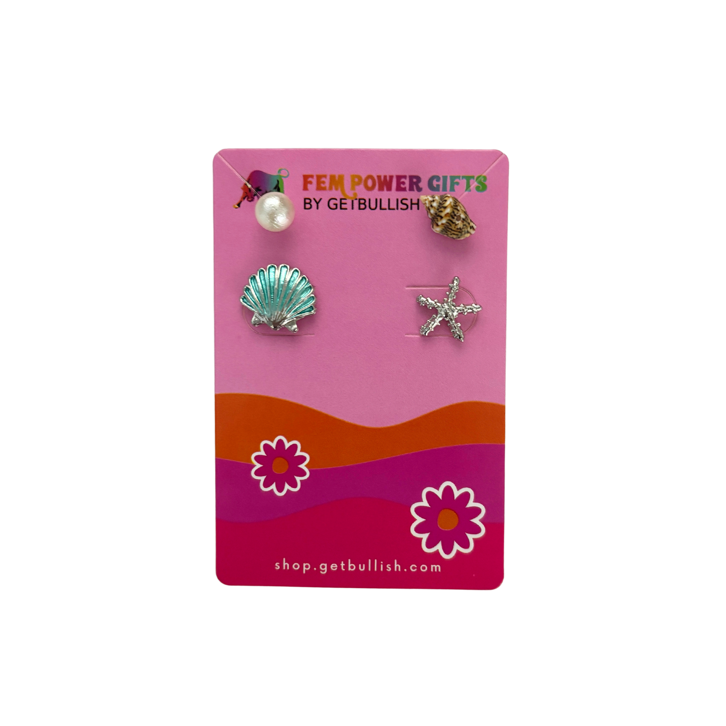 Mermaid Stud Earrings Mismatched Set of 4 | Pearl, Sea Star, Shell & Mermaid Shell