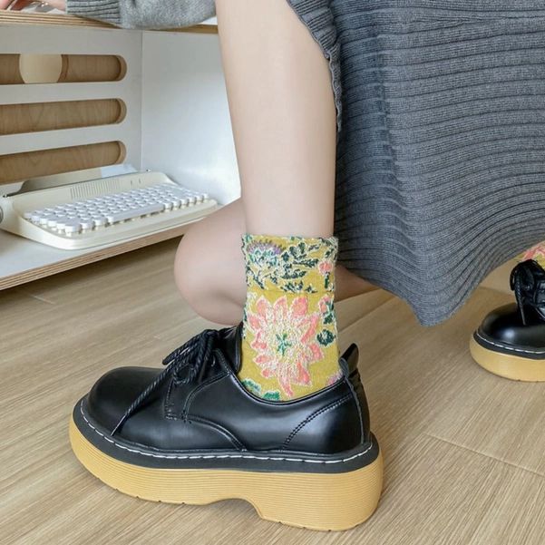 3D Flower Bohemian Women's Socks in Khaki