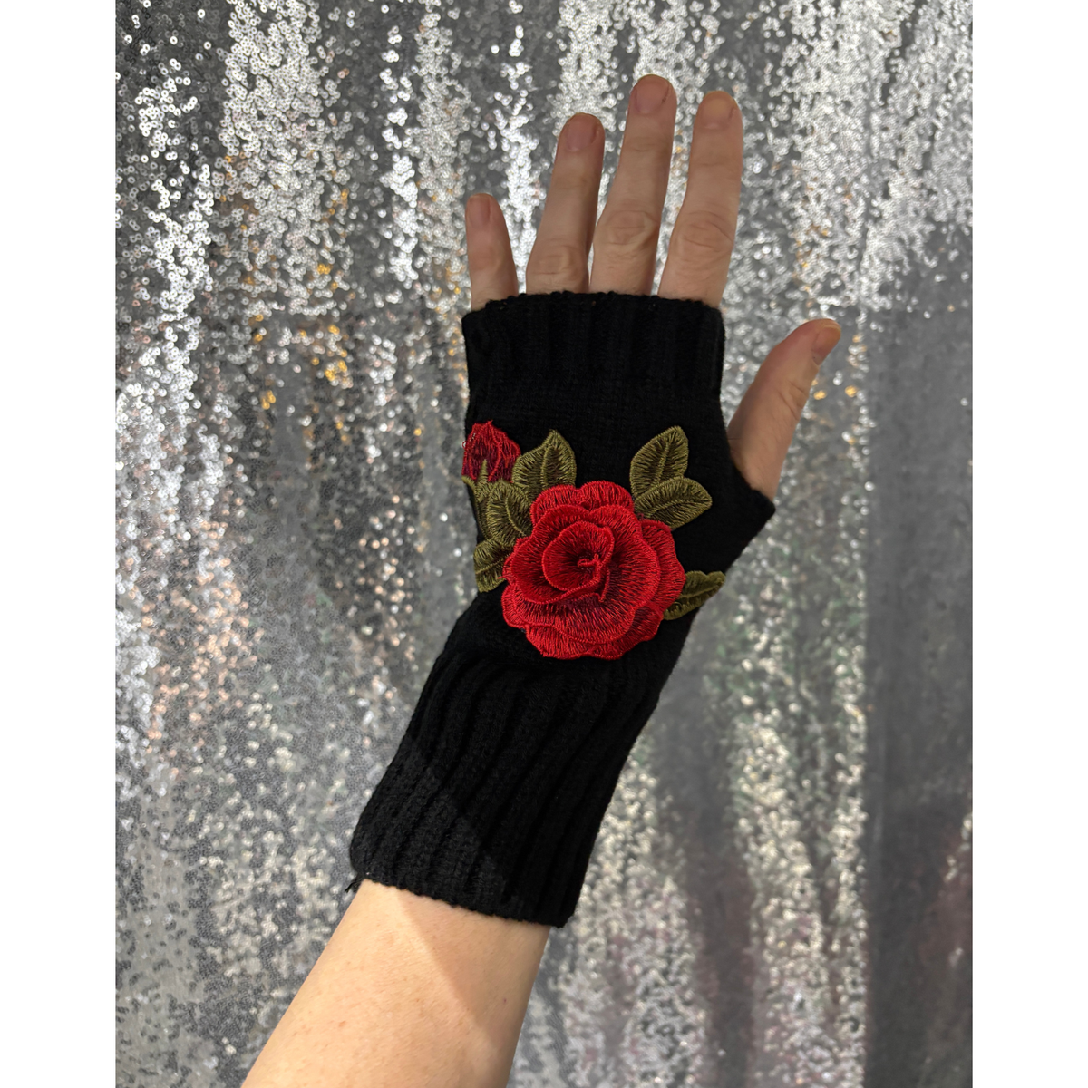 3D Rose Applique Fingerless Gloves | Paper & Quartz-Paper & Quartz-The Bullish Store
