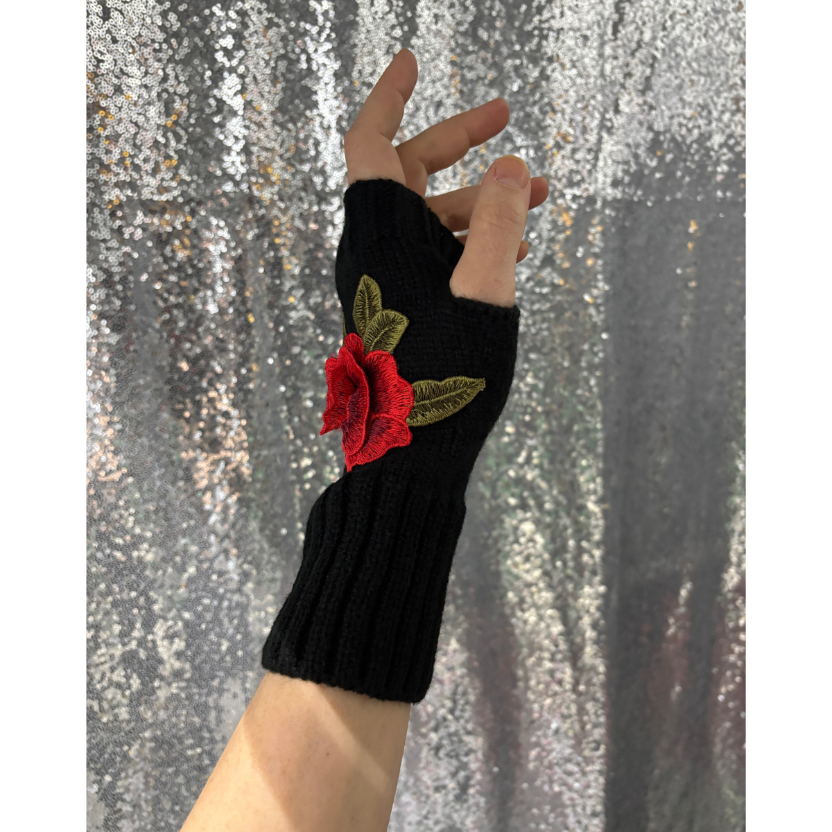 3D Rose Applique Fingerless Gloves | Paper & Quartz-Paper & Quartz-The Bullish Store