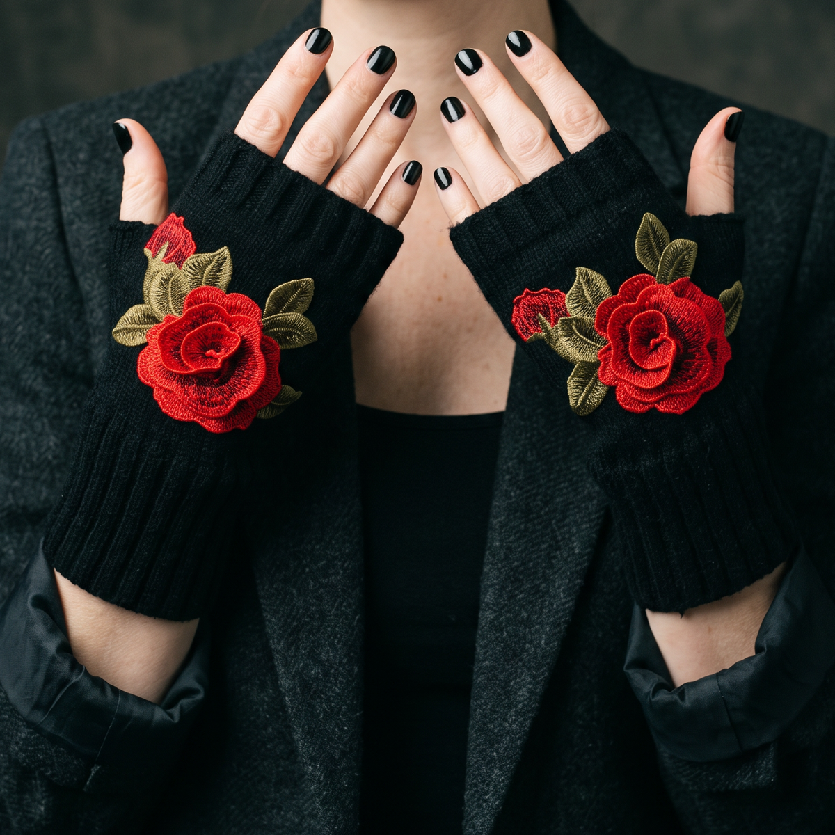 3D Rose Applique Fingerless Gloves | Paper & Quartz-Paper & Quartz-The Bullish Store