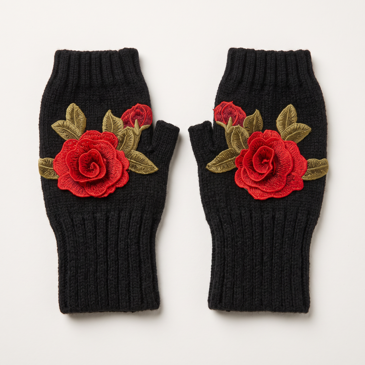 3D Rose Applique Fingerless Gloves | Paper & Quartz-Paper & Quartz-The Bullish Store
