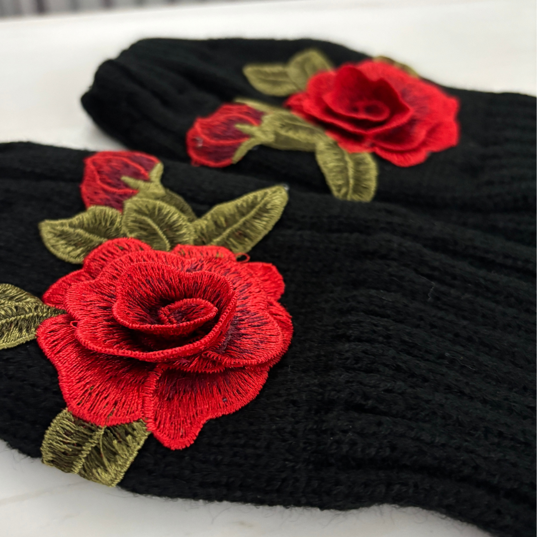 3D Rose Applique Fingerless Gloves | Paper & Quartz-Paper & Quartz-The Bullish Store