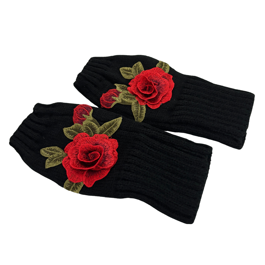 3D Rose Applique Fingerless Gloves | Paper & Quartz-Paper & Quartz-The Bullish Store