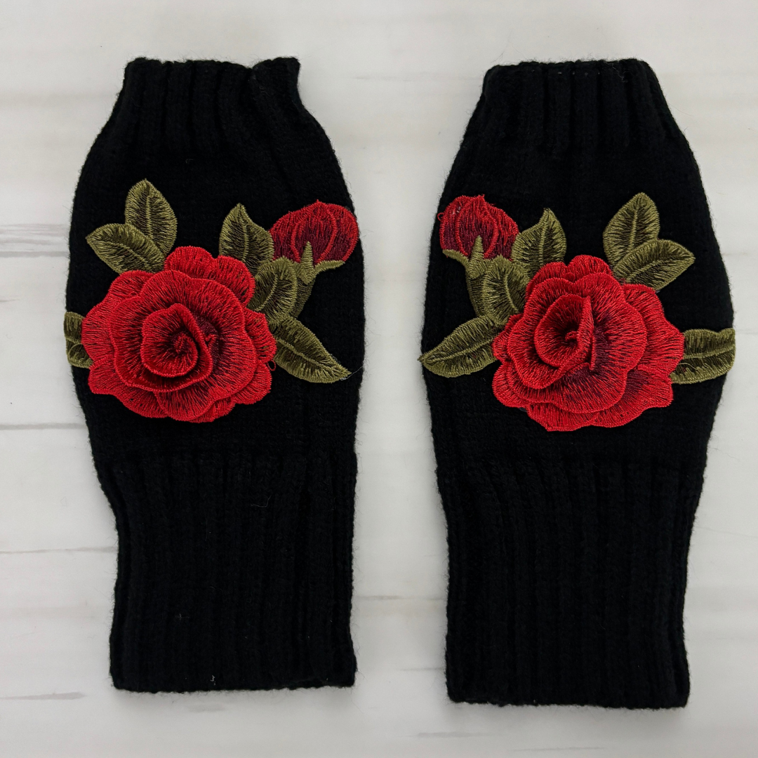 3D Rose Applique Fingerless Gloves | Paper & Quartz-Paper & Quartz-The Bullish Store