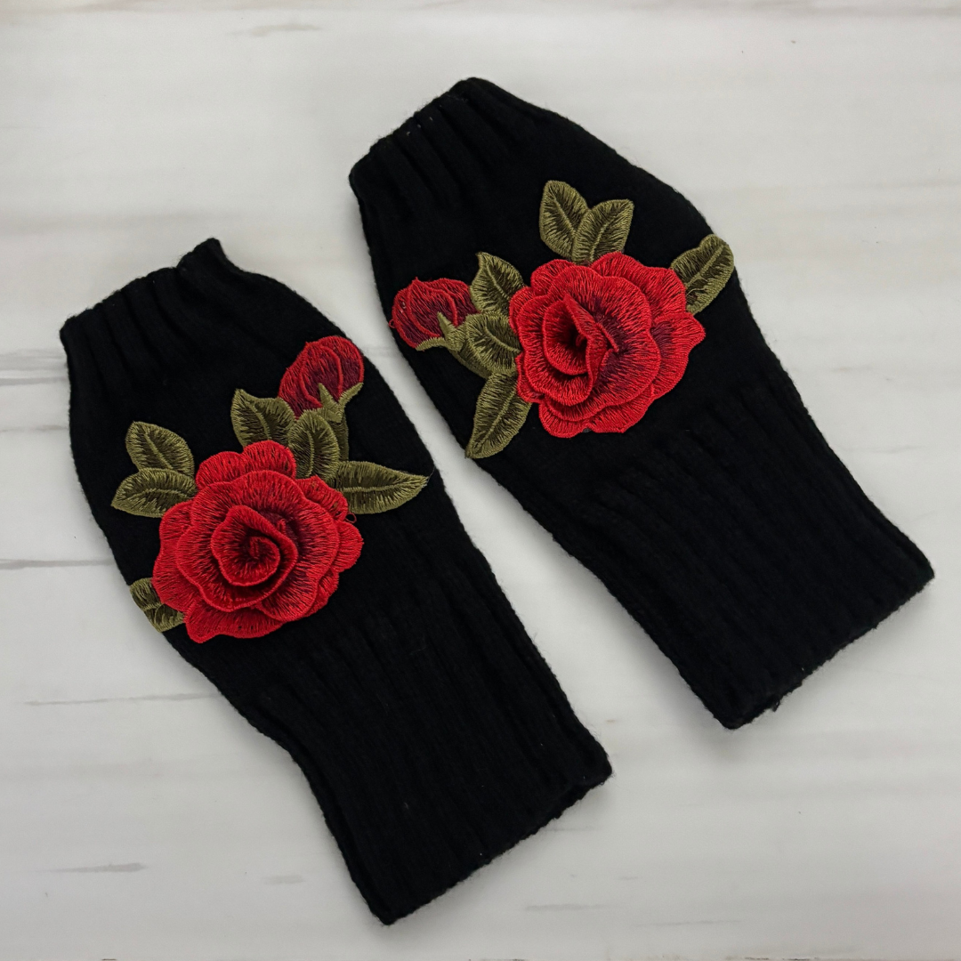 3D Rose Applique Fingerless Gloves | Paper & Quartz-Paper & Quartz-The Bullish Store
