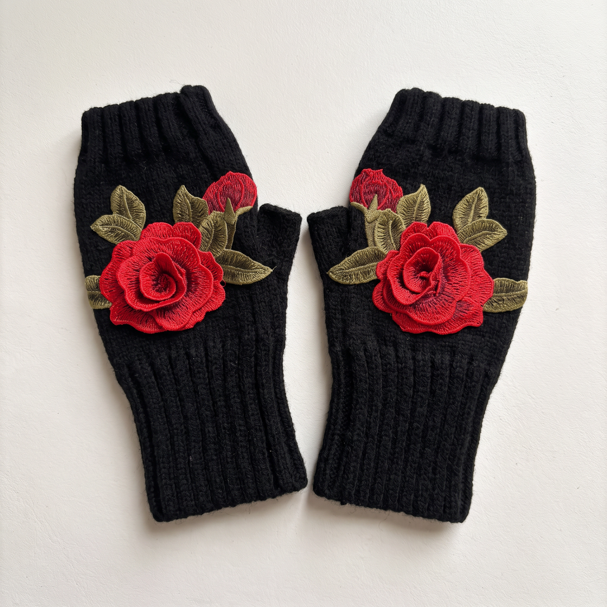 3D Rose Applique Fingerless Gloves | Paper & Quartz-Paper & Quartz-The Bullish Store