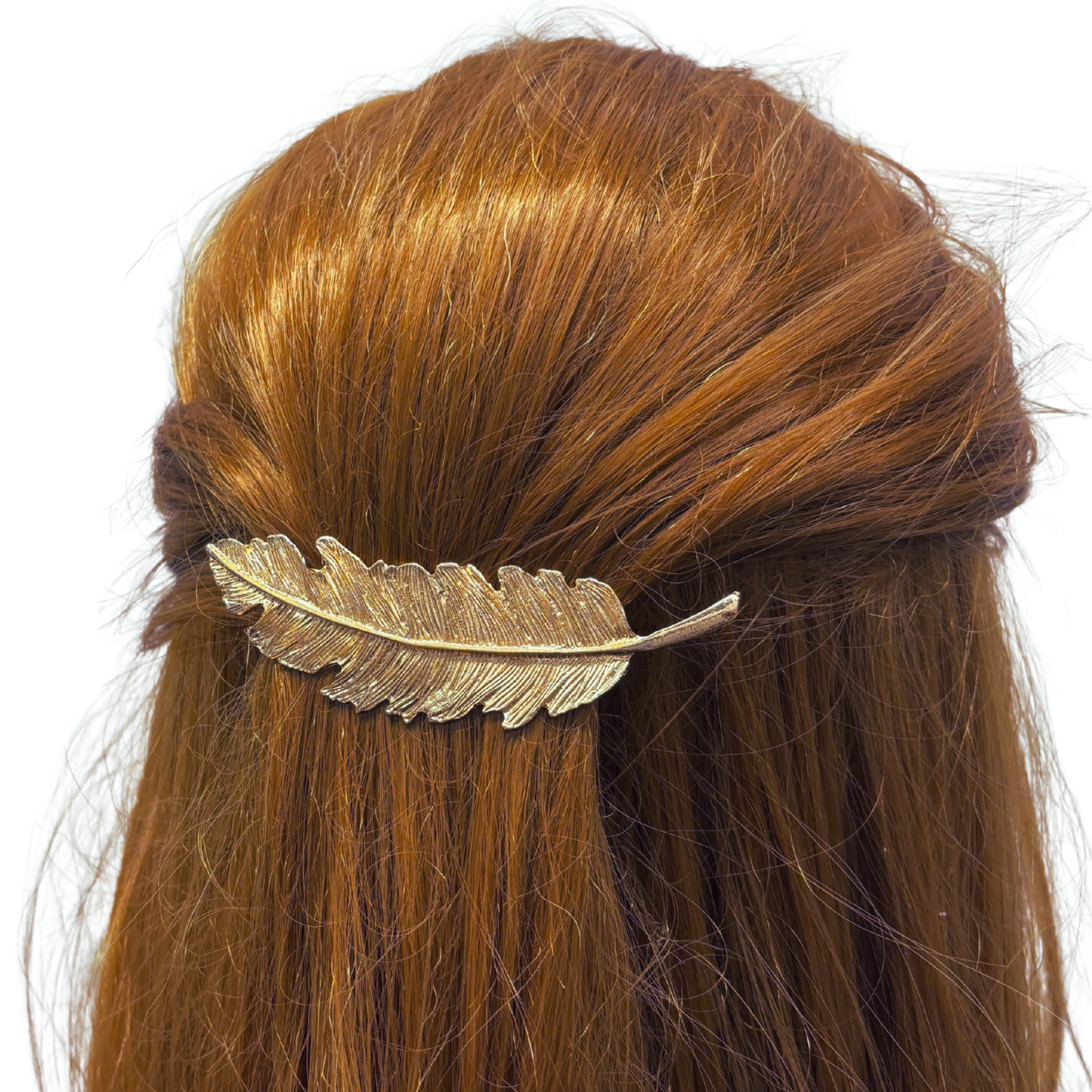 Gold Feather Barrette | Sculpted Metal Feather Hair Clip 3.8"