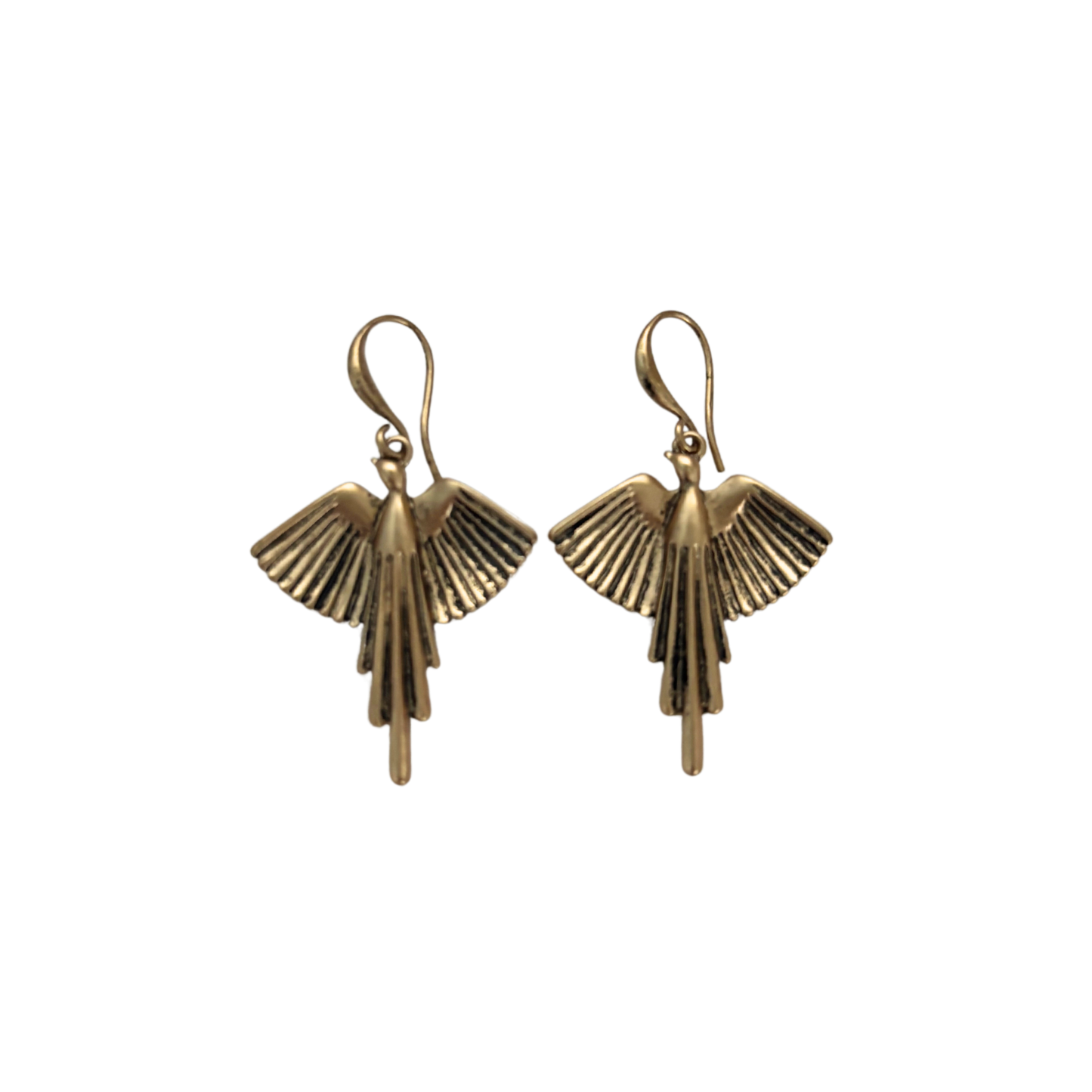 Bronze Phoenix Deco Dangle Earrings | Art Deco Bird Motif | 1.7" Ear Wire